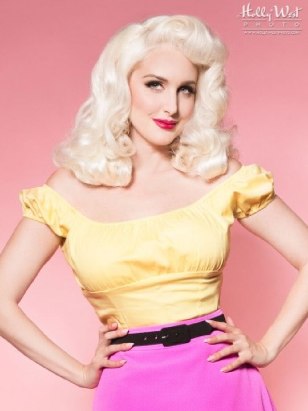 Pinup Couture Peasant Top in Pastel Yellow Size L Retro Pinup